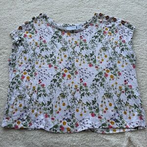 Cynthia Rowley White Floral Button-Shoulder Top